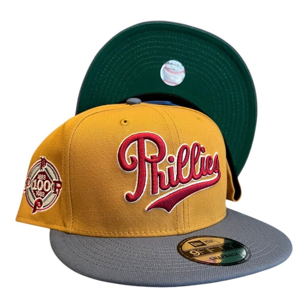 New Era Philadelphia Phillies 9FIFTY Snapback Hat Panama Tan 100 Year Side Patch